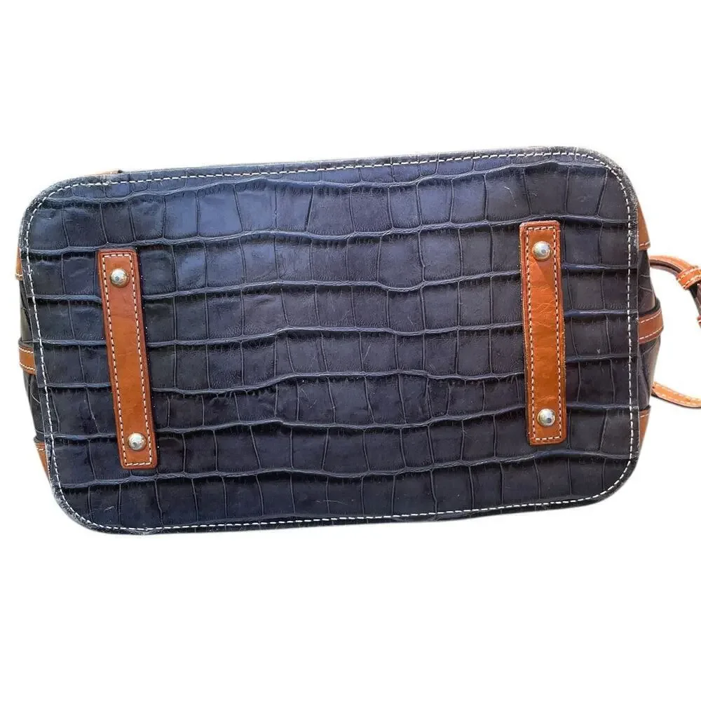 Dooney & Bourke Denison Domed Croco Embossed Gray Satchel Handbag